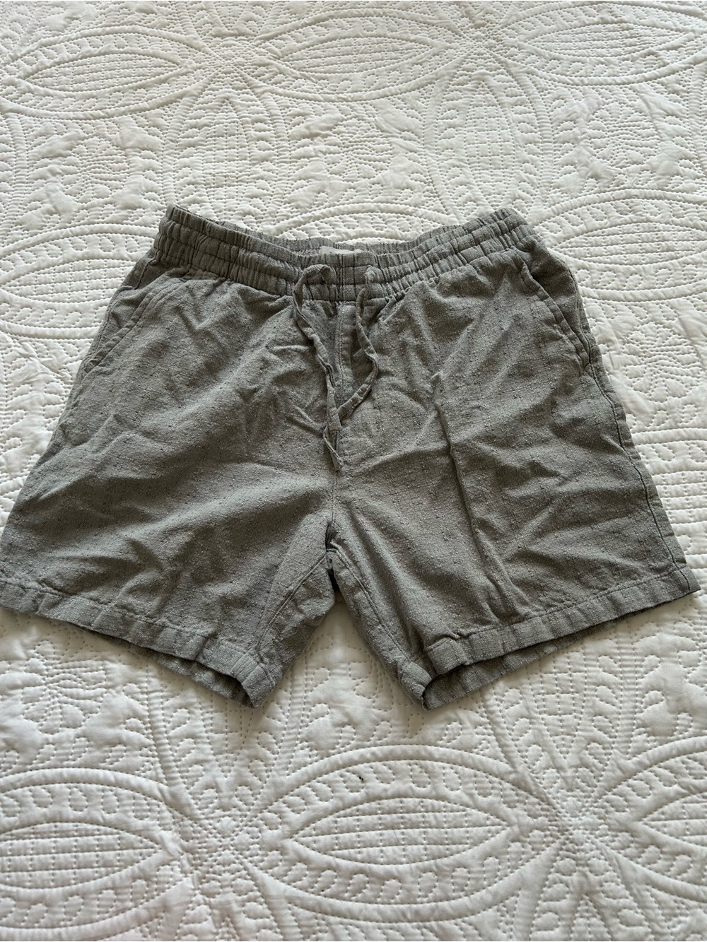 Textured 100% Cotton Men’s Casual Drawstring Shorts Gray Relaxed Fit
